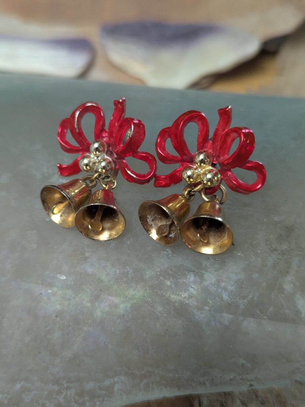 Vintage 1040'S Christmas Holly Bells post Earrings